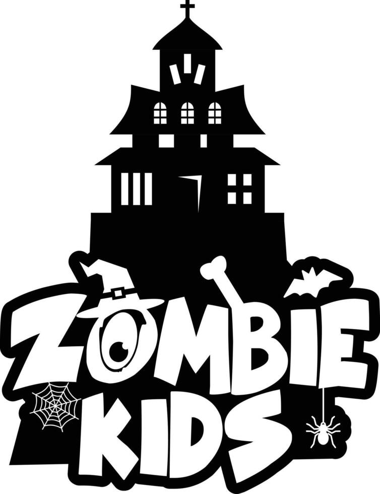 Zombie kids logo with a house and spider vector
