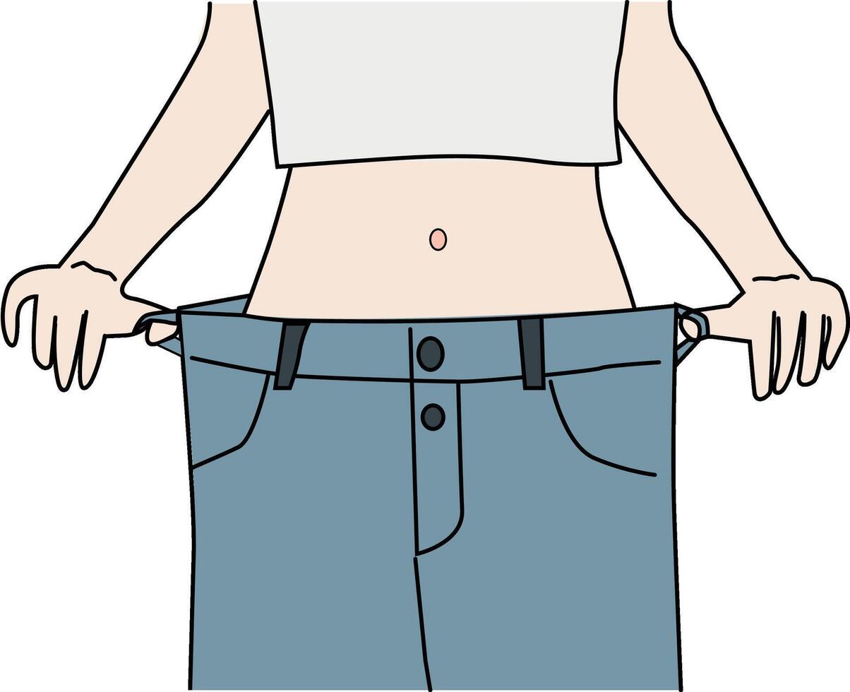 Cheerful Girl Celebrates Weight Loss, Diet and Exercise Brought Results vector