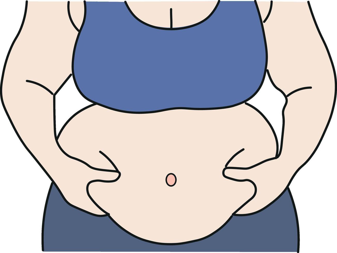 Front view overweight woman touching her belly vector