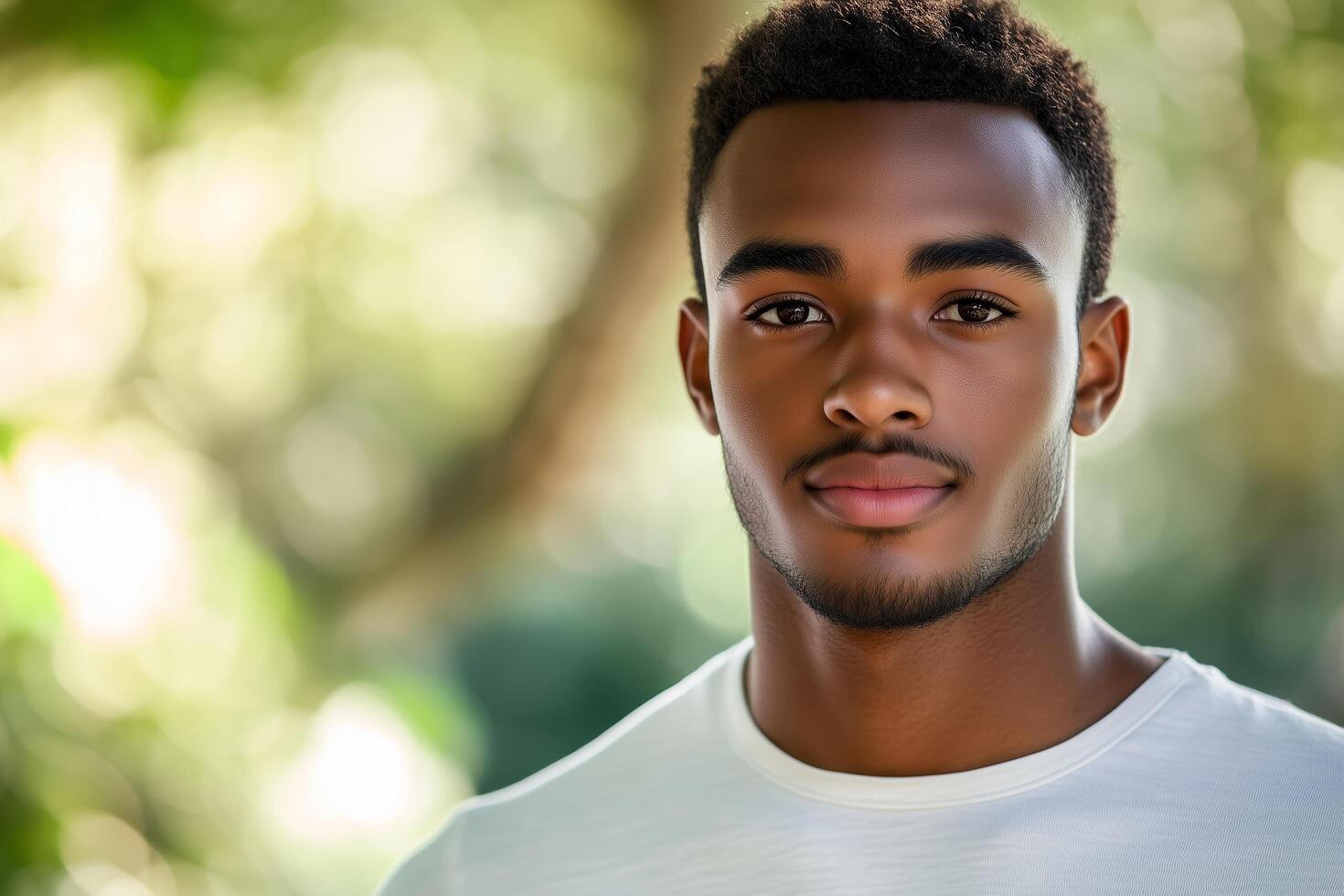 Confident young man posing in nature background photo