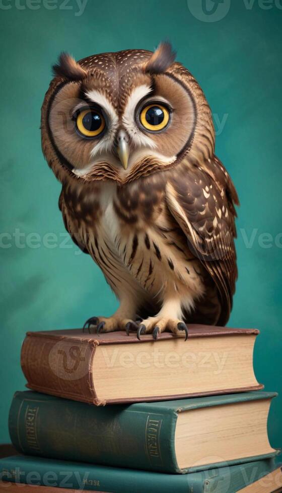 Owl on books photo
