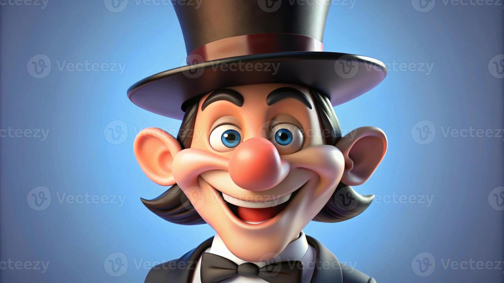 A cartoon clown wearing a top hat and bow tie photo