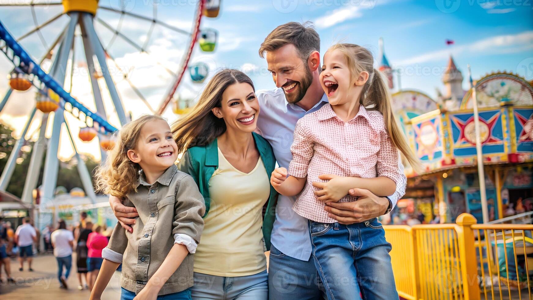 Family having fun at amusement park photo