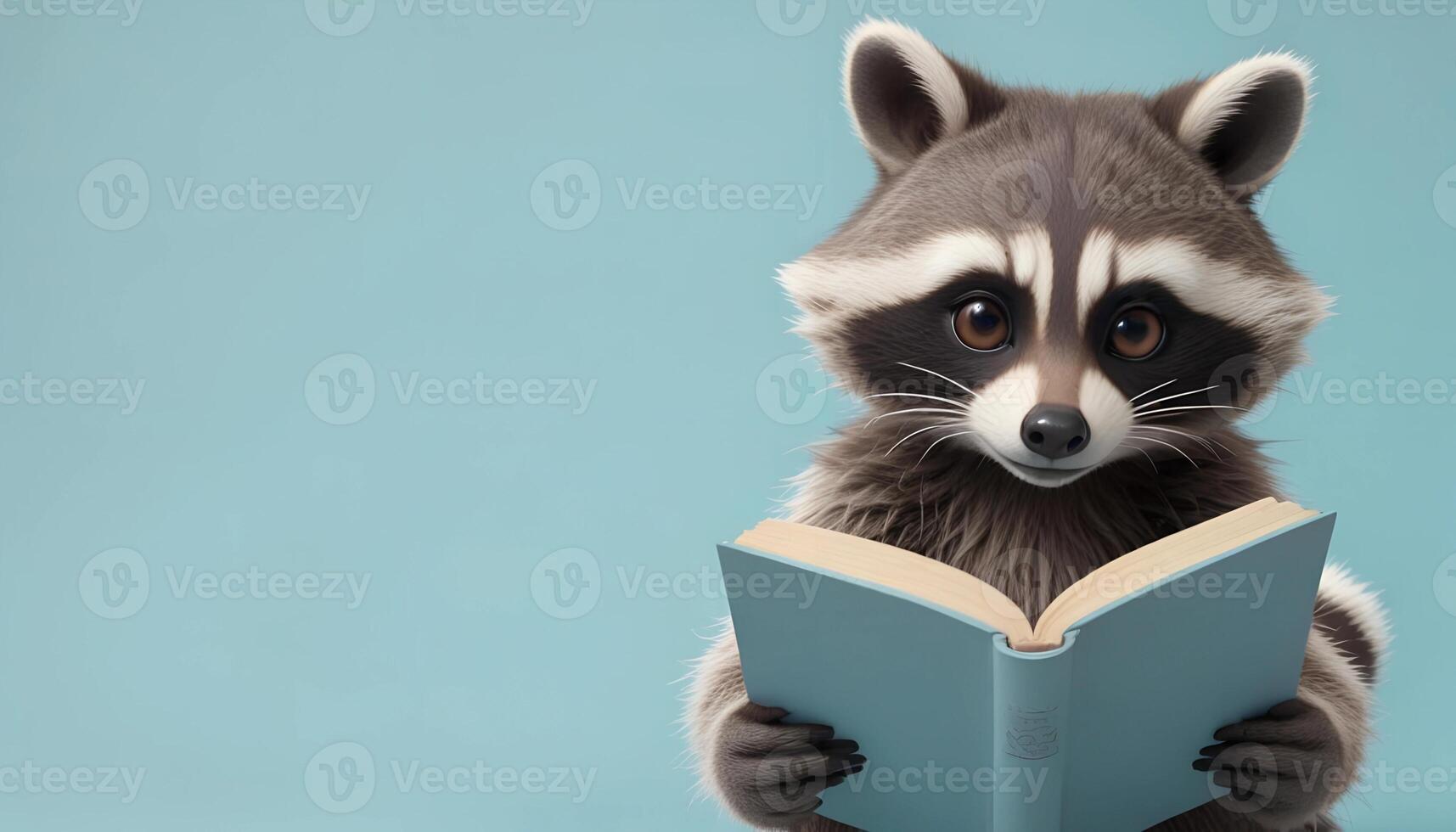 A raccoon is reading a book photo