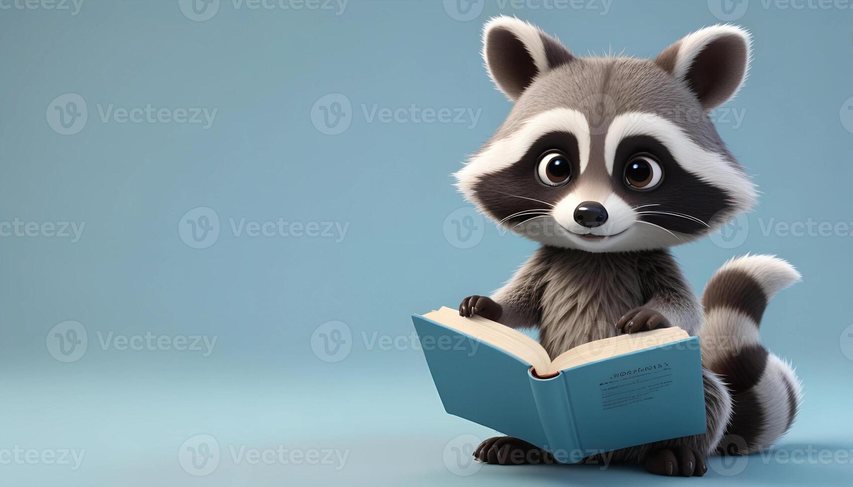 A cartoon raccoon is reading a book photo
