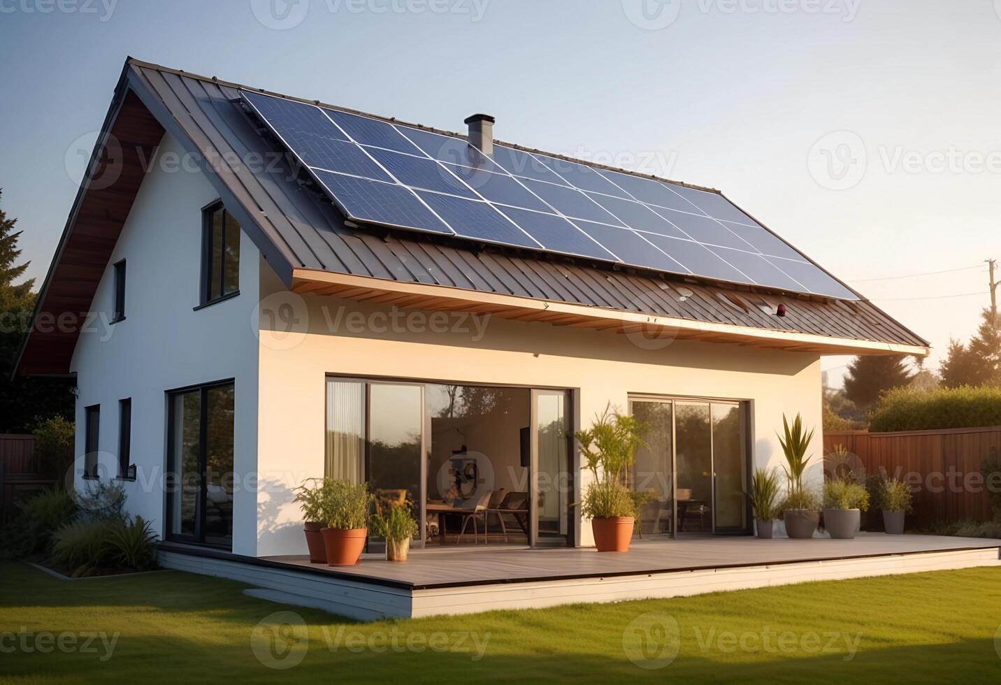 Solar panels on the roof of a house photo