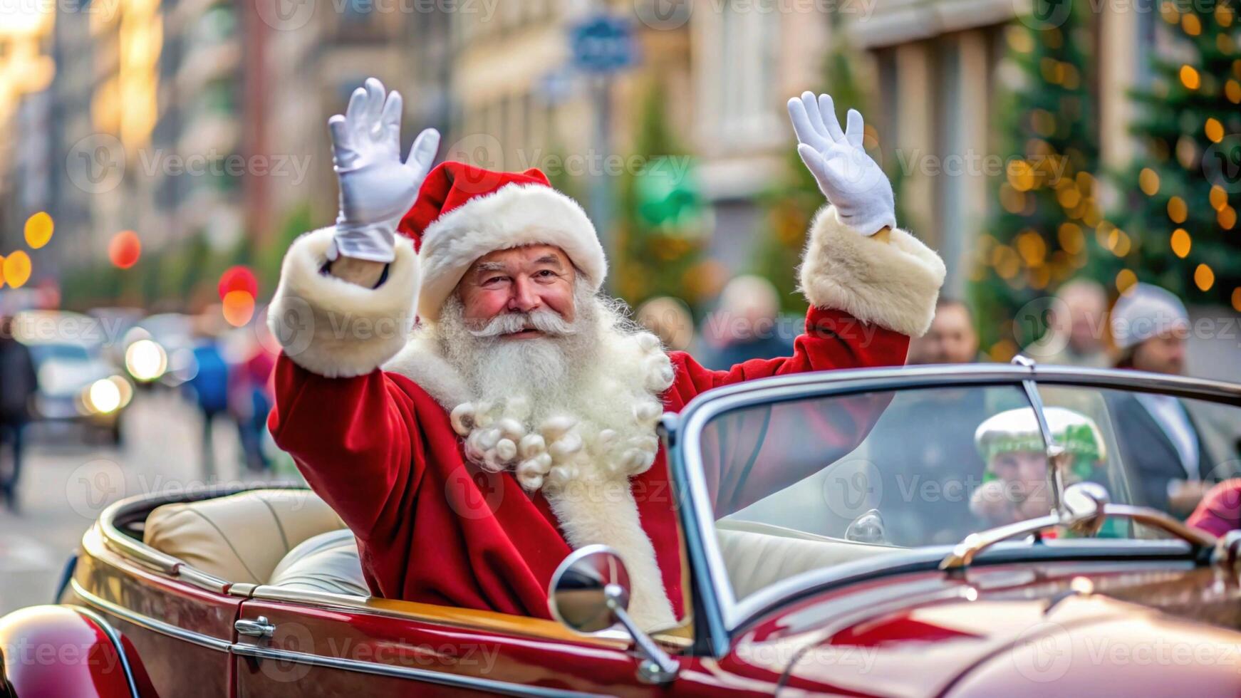 Santa claus waving from a car in the city photo