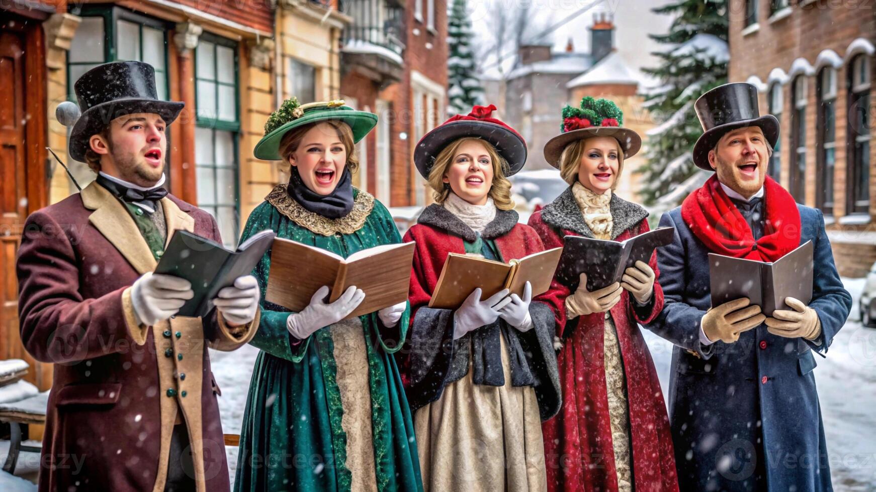 Christmas carolers in the snow photo