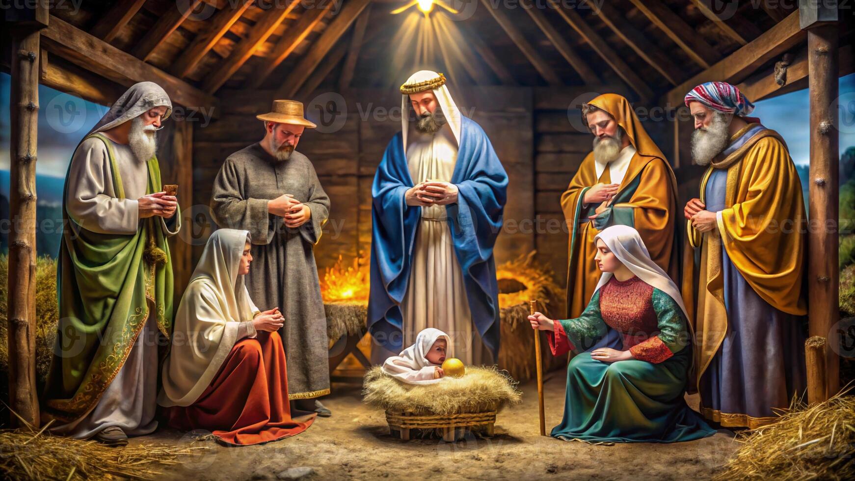 The nativity scene with jesus, mary, and baby jesus photo