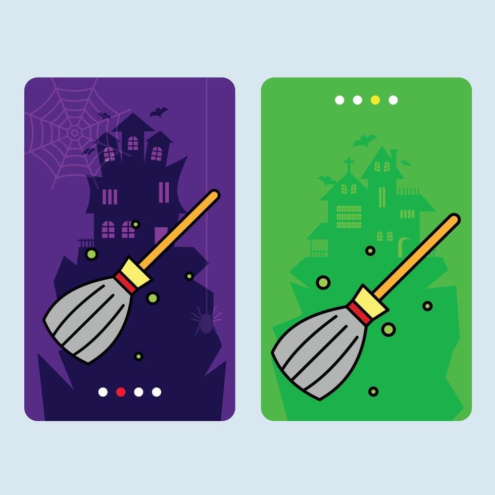 Happy Halloween invitation design with broom element vector