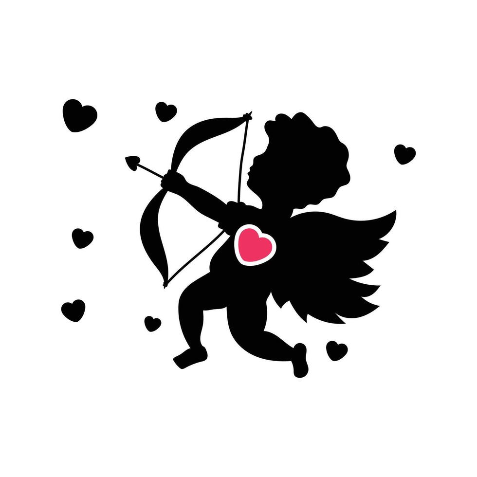Cupid icon creative design. symbol of love and valentine's day. Cupid's shooting arrow. love shape red and black silhouette illustration isolated. Valentine's day symbol vector