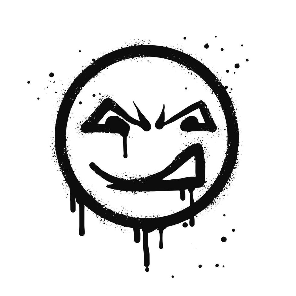 Anggry face emoticon character. Spray painted graffiti anger face in black over white. isolated on white background vector