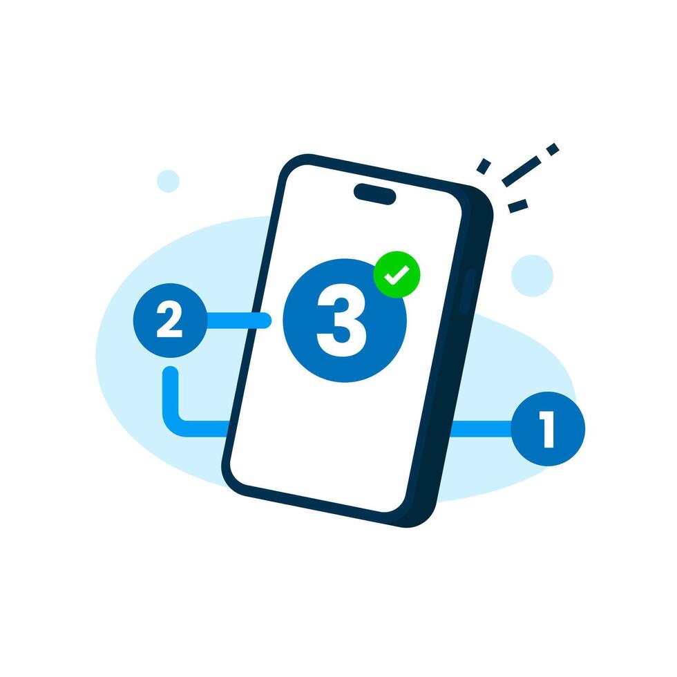 Simple and intuitive. easy steps for a mobile app. smartphone with numbers 1, 2, 3 connected by a line. user friendly, easy to use concept illustration flat design vector