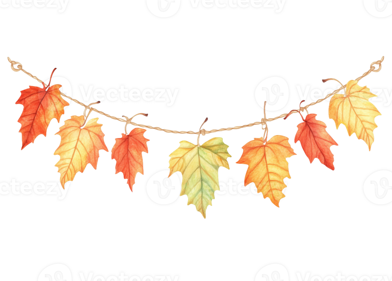 Beautiful Decorative Garland of Autumn Leaves in Vibrant Colors png