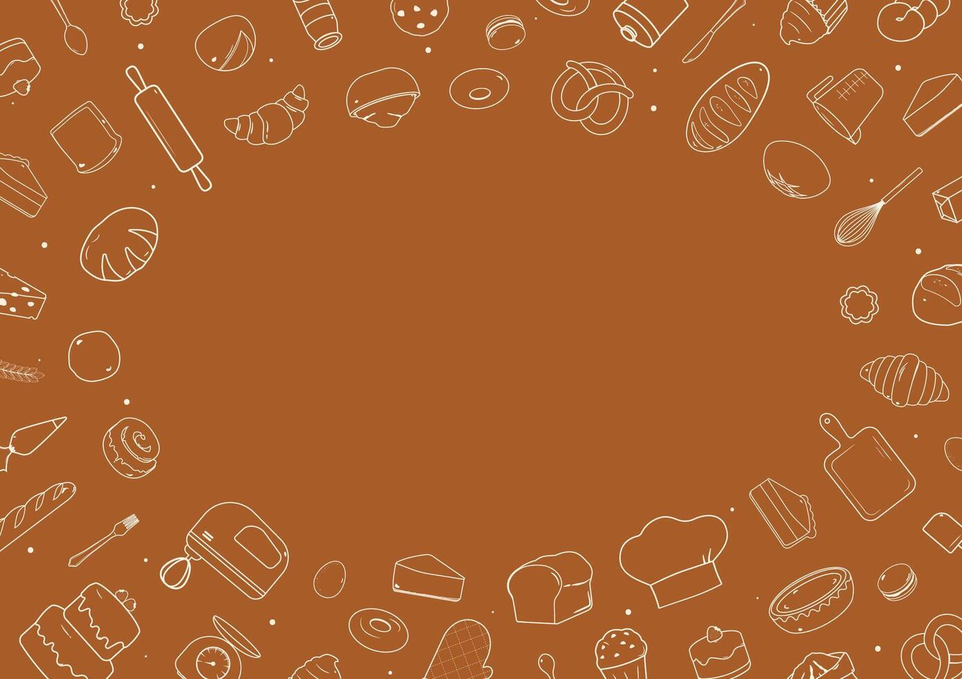 Bakery and ingredient outline icons background vector