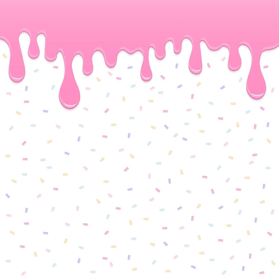 Pink melting icing and pastel sprinkles background vector