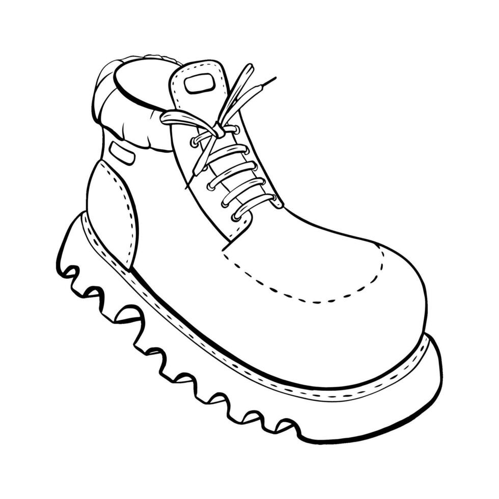 A Stylish Sketch Featuring a Unique LaceUp Boot Design with a Distinctive Wavy Sole. sketch illustration. Tourism vector