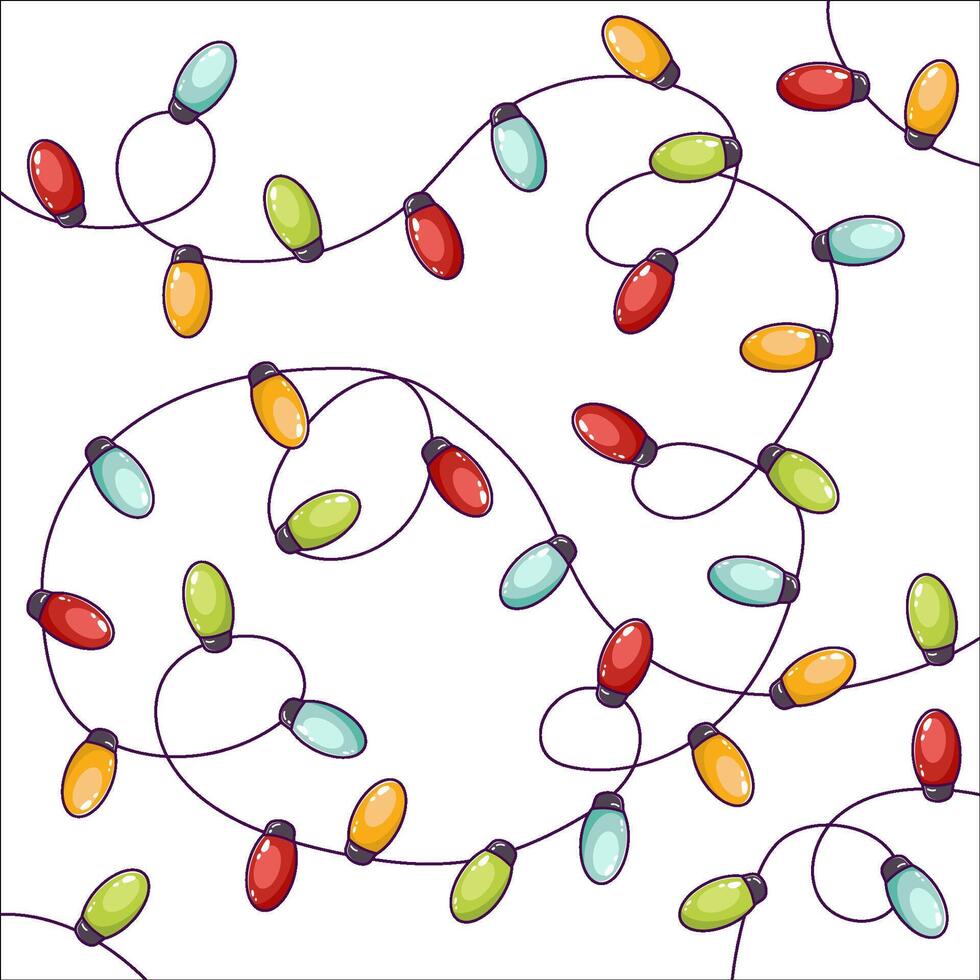 Christmas garland with colored bulbs, New Year's, festive, birthday decor. Winter festive element. Background with an intricate garland vector
