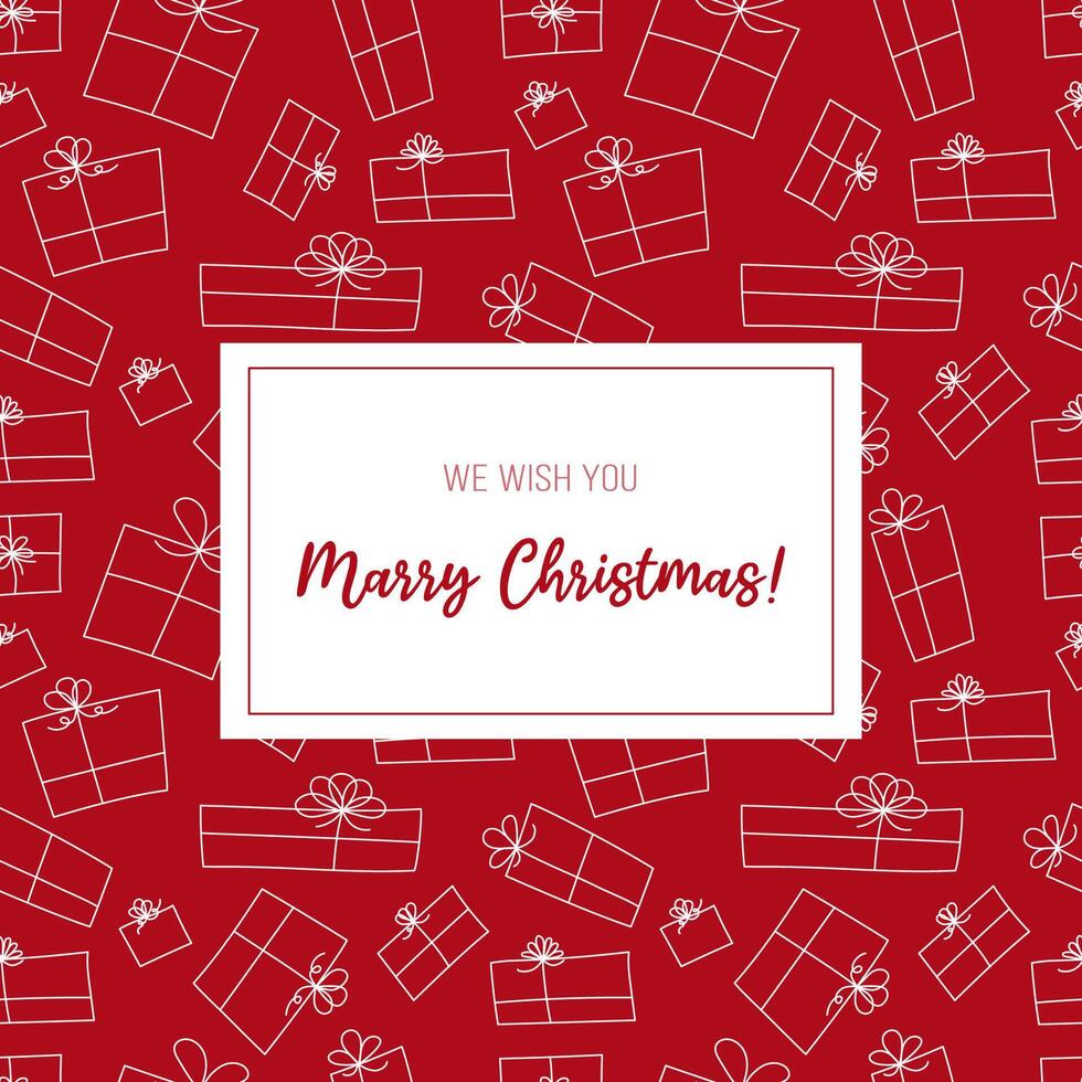 Christmas Card with Doodle Pattern and Greeting Inscription vector
