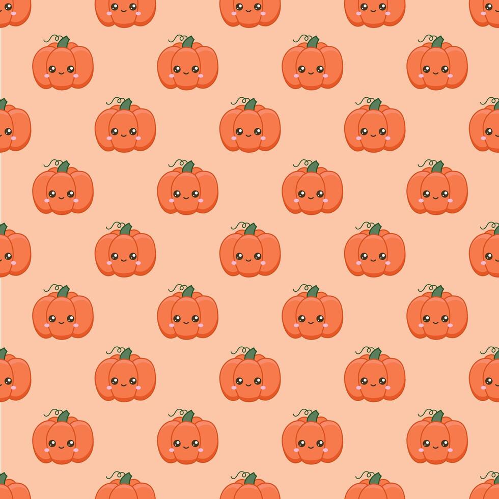 Seamless pattern with kawaii pumpkins on a beige background vector