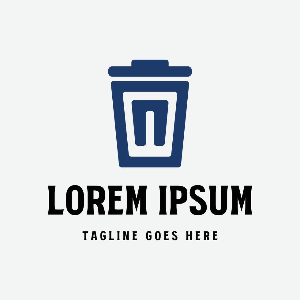 Simple Minimalist Trash Can or Rubbish Bin Icon Symbol Logo Illustration Design vector