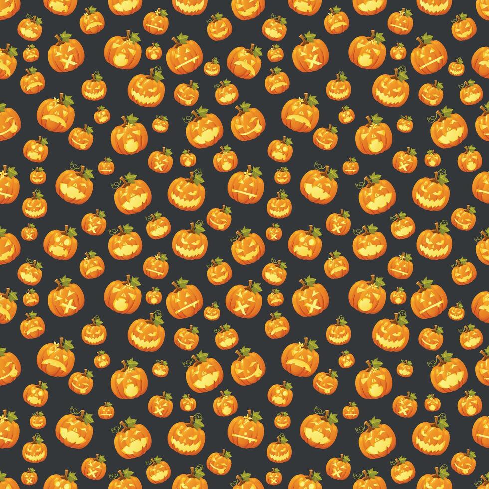 Seamless pattern with the image of various pumpkins on a dark background. vector