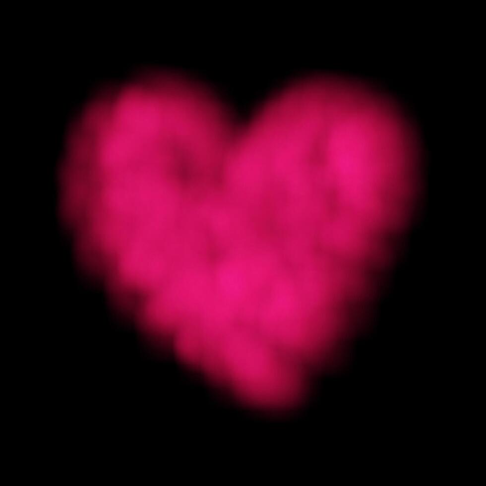 Pink cloud heart isolated on black. Fog or smoke effect. Heart shaped fluffy blur clouds. Design for Valentine greeting card. vector