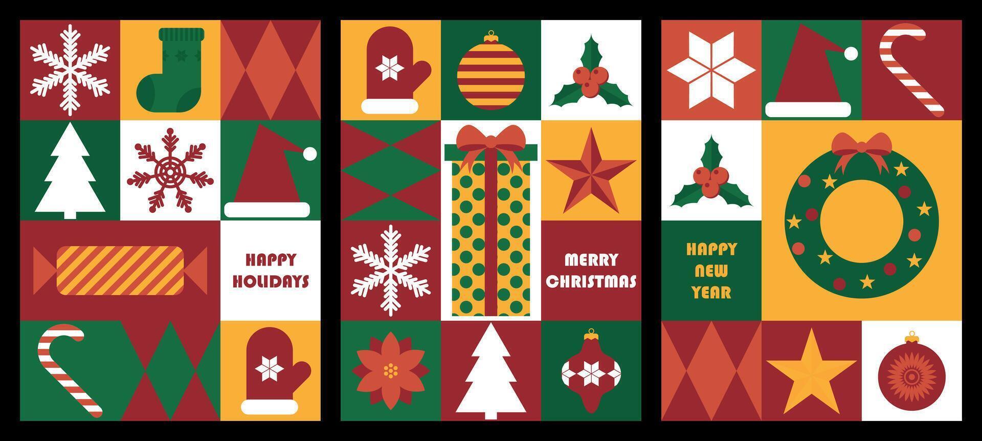 Set of geometric tile Christmas background designs. Design for greeting card, poster, flyer, web banner, etc. illustration vector