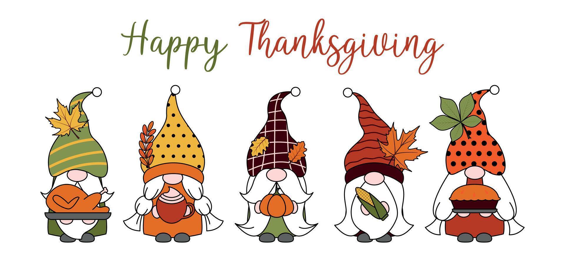 Cute cartoon gnomes hand drawn. Festive design for Thanksgiving. Template for card, banner, invitation, poster. illustration vector