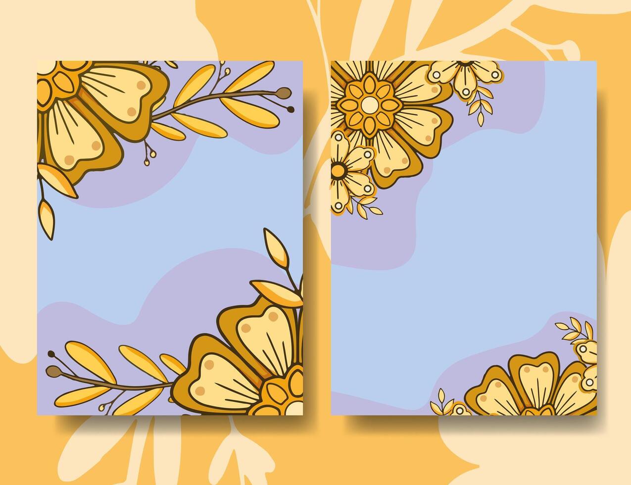A vibrant and artistic floral pattern background suitable for posters or printed media, featuring yellow and orange flowers with light blue accents on a dual-section layout. vector