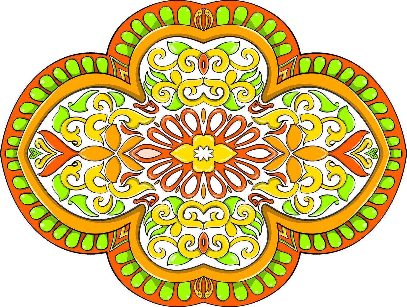 art traditional carving of yellow and green ornaments. vector