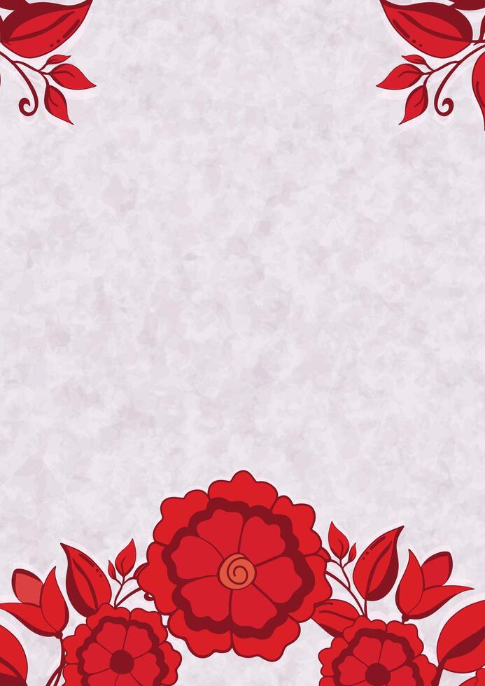 Red Floral Background with Bright Red Flowers and Leaves vector