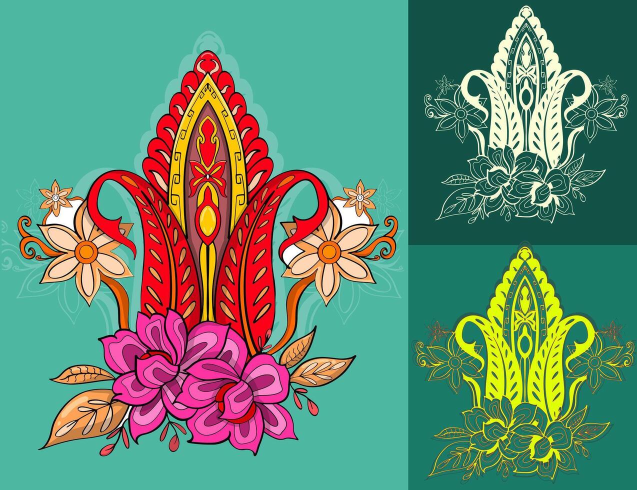 Vibrant Floral Ornamental Design . Decorative Art for Logos, Prints, and Textile Patterns vector