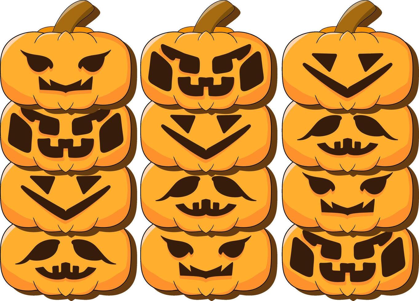 three piles of Halloween pumpkin pumpkins vector