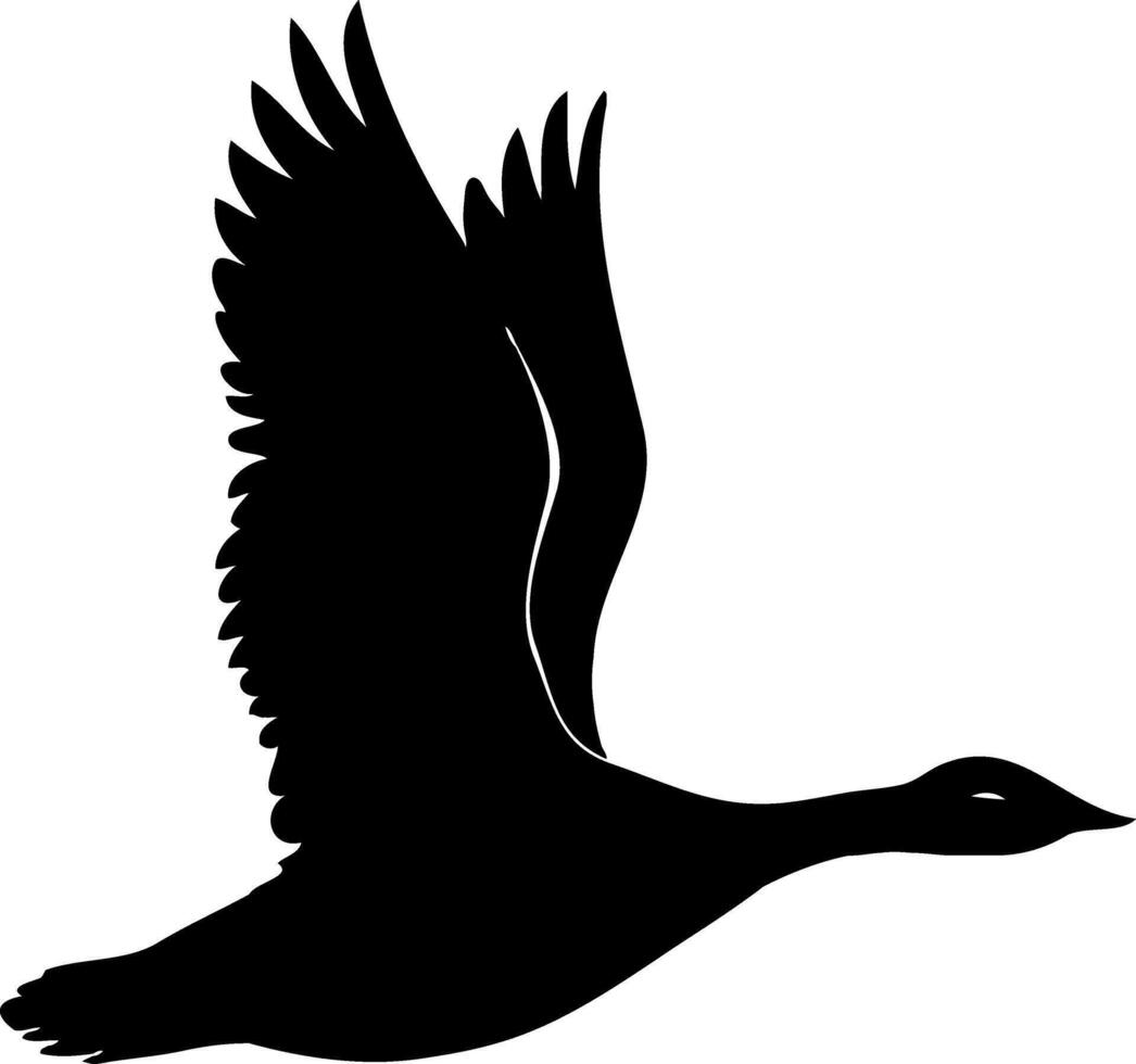 A black silhouette of a goose flying in the air vector