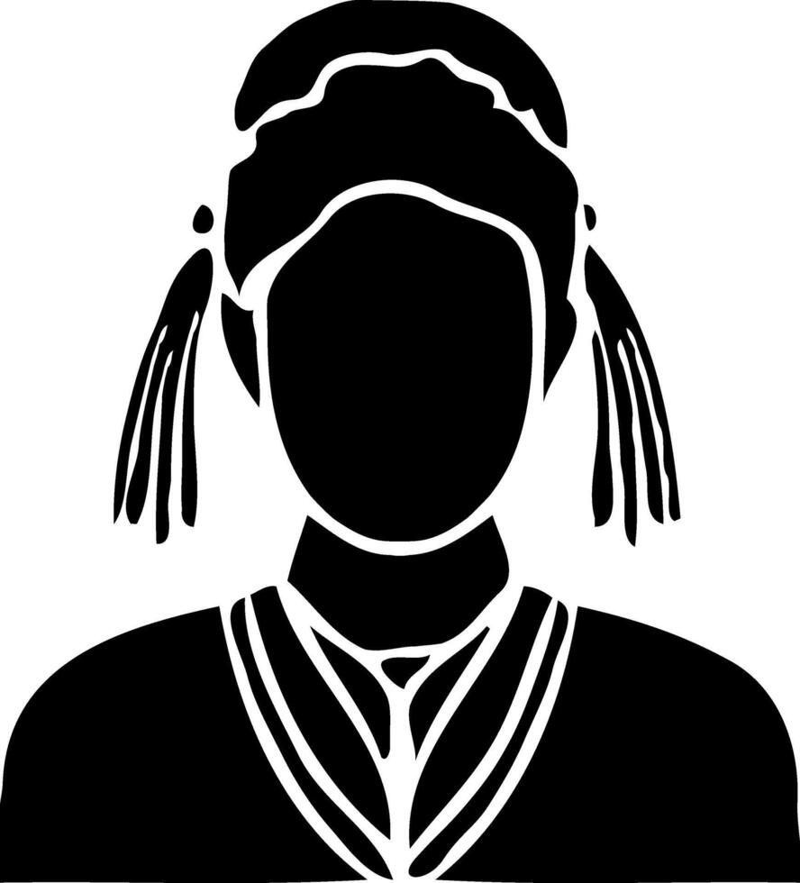 A black and white silhouette of a woman with braids vector