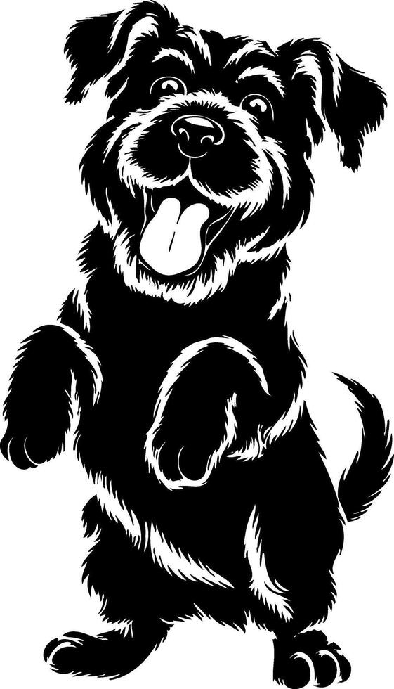 A black and white dog with its tongue out vector