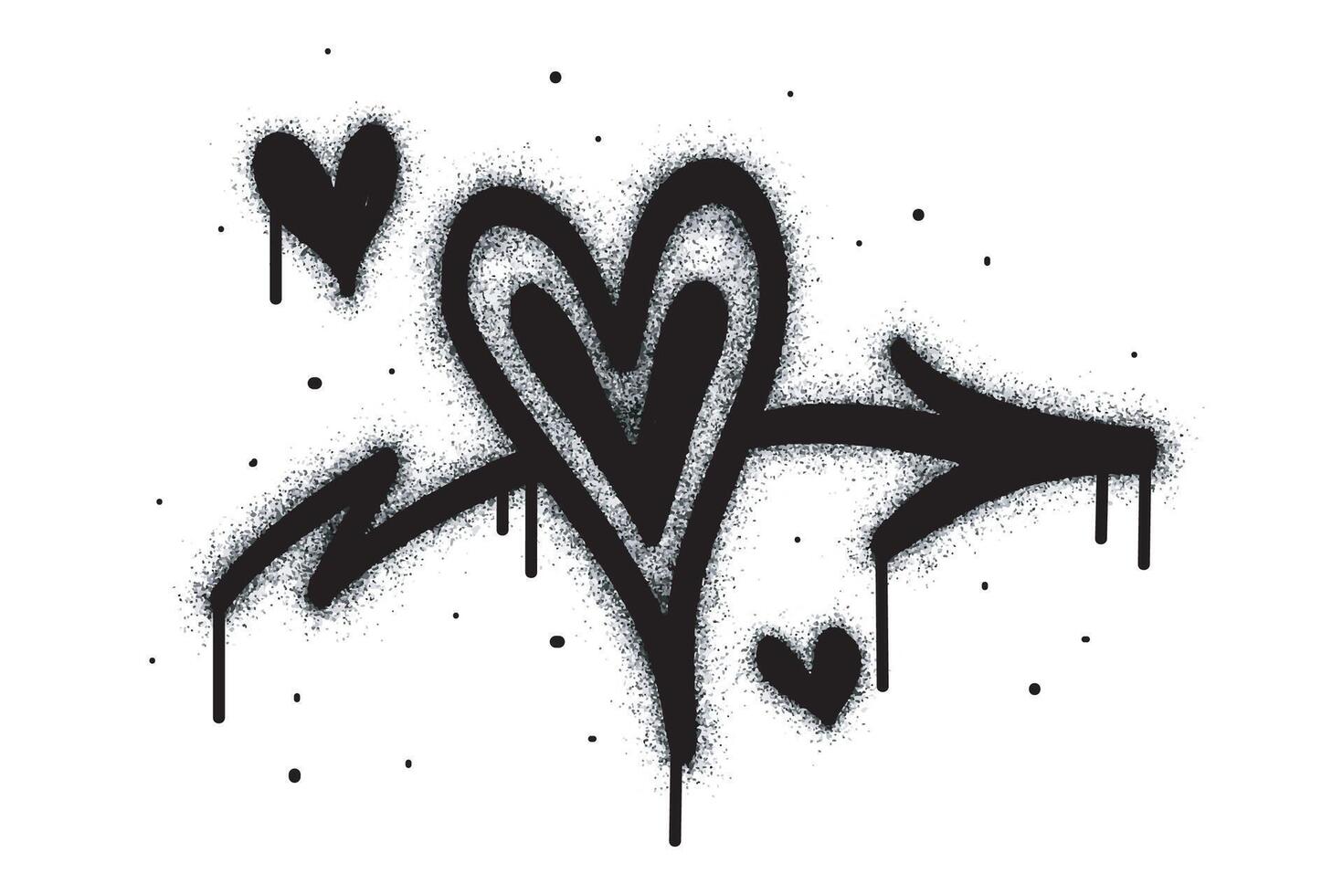 Spray Painted Graffiti Sign of a heart pierced by an arrow Sprayed isolated on a white background. graffiti falling in love symbol with overspray in black on white. vector