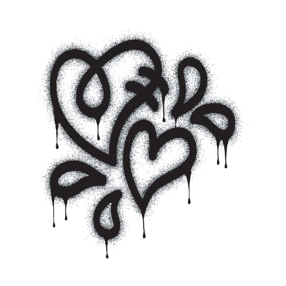 Spray Paint Graffiti Sprayed heart sign isolated on white background. graffiti fall in love symbol with overspray in black on white. vector