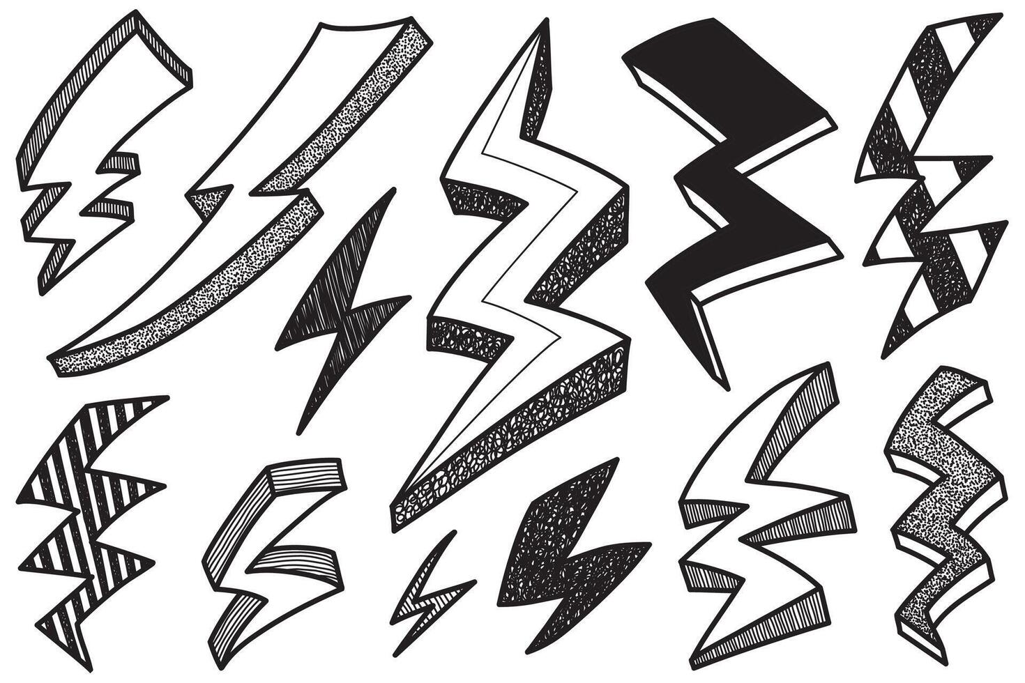 hand drawn doodle electric lightning symbol sketch illustration. colored. thunder symbol doodle icon. vector