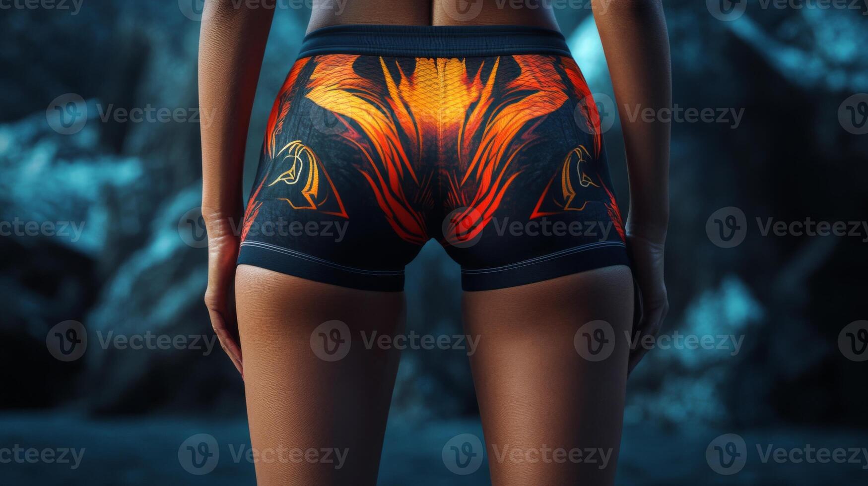 A fit woman dressed in stylish sporty shorts. Sporty buttocks in tight shorts photo