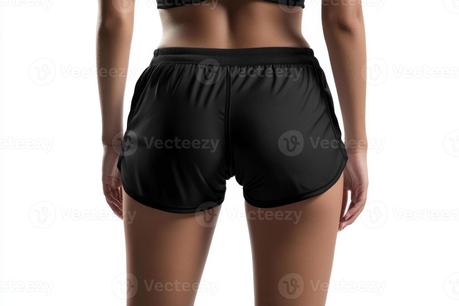 A fit woman dressed in stylish sporty shorts. Sporty buttocks in tight shorts photo