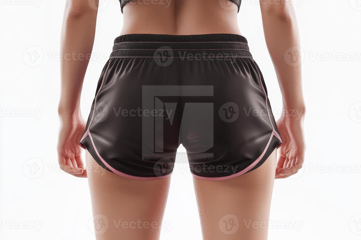A fit woman dressed in stylish sporty shorts. Sporty buttocks in tight shorts photo