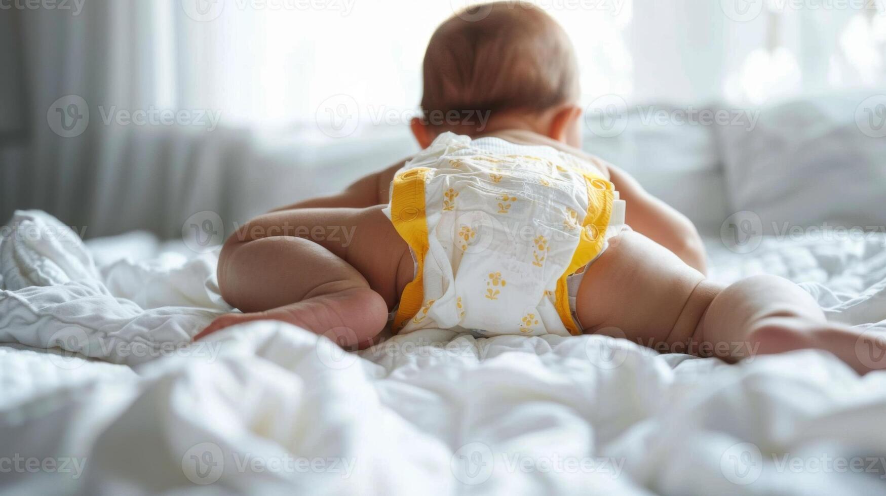 Cute small little newborn baby wearing a diaper. Baby in diaper pants photo