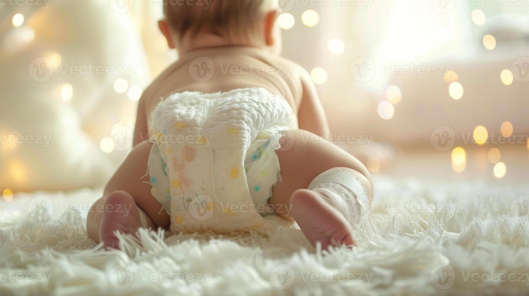 Cute small little newborn baby wearing a diaper. Baby in diaper pants photo