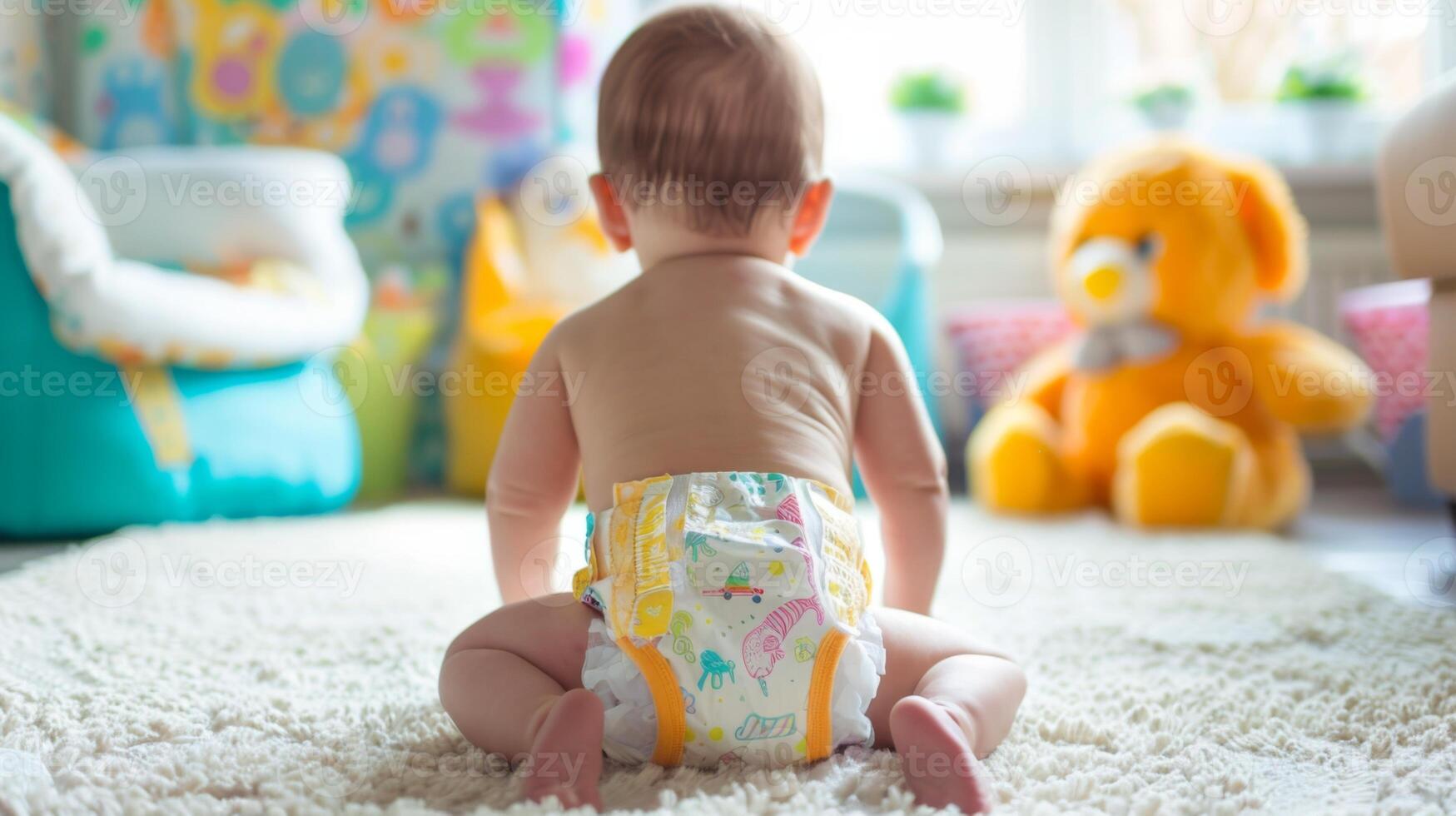 Cute small little newborn baby wearing a diaper. Baby in diaper pants photo