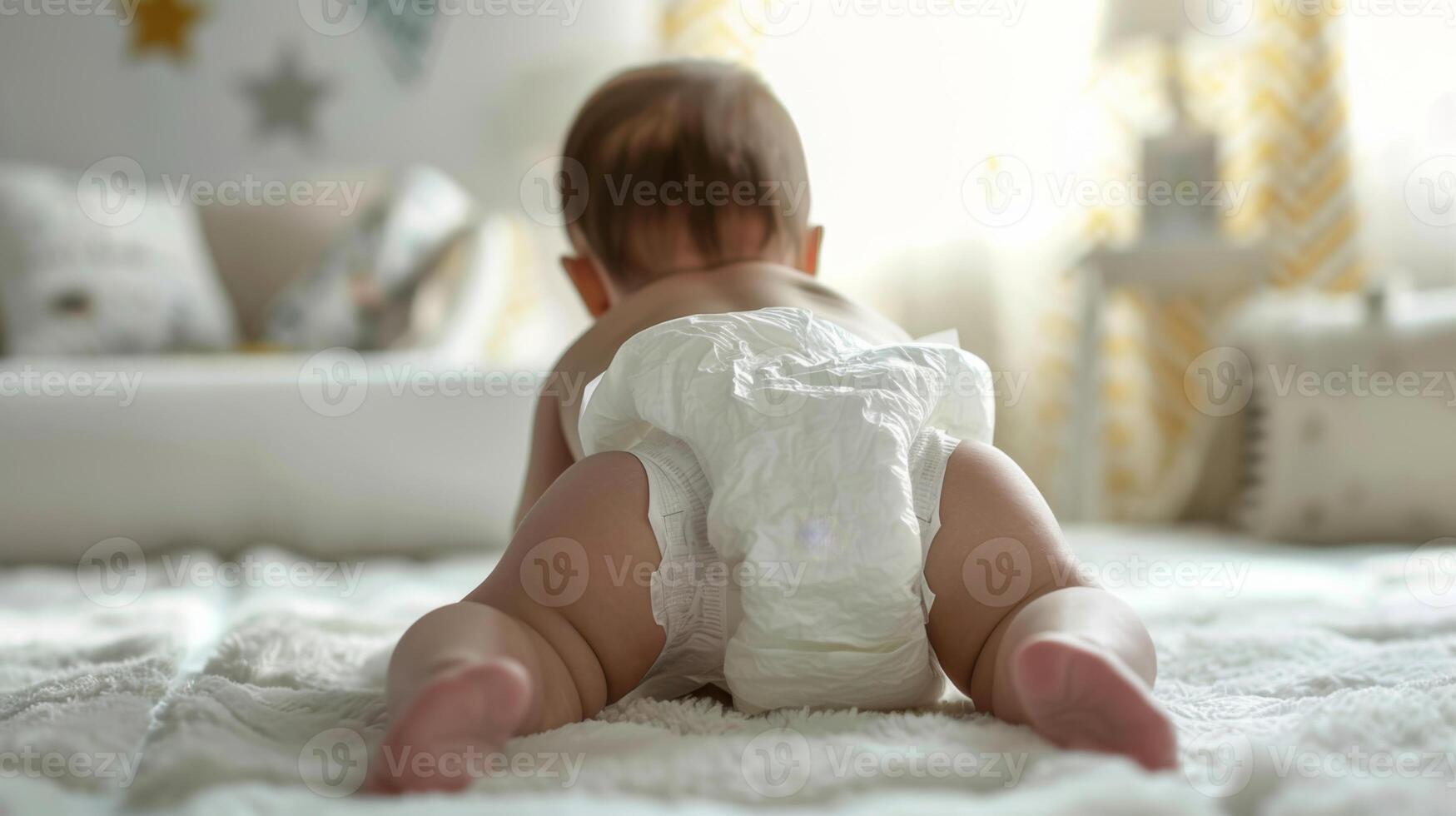 Cute small little newborn baby wearing a diaper. Baby in diaper pants photo
