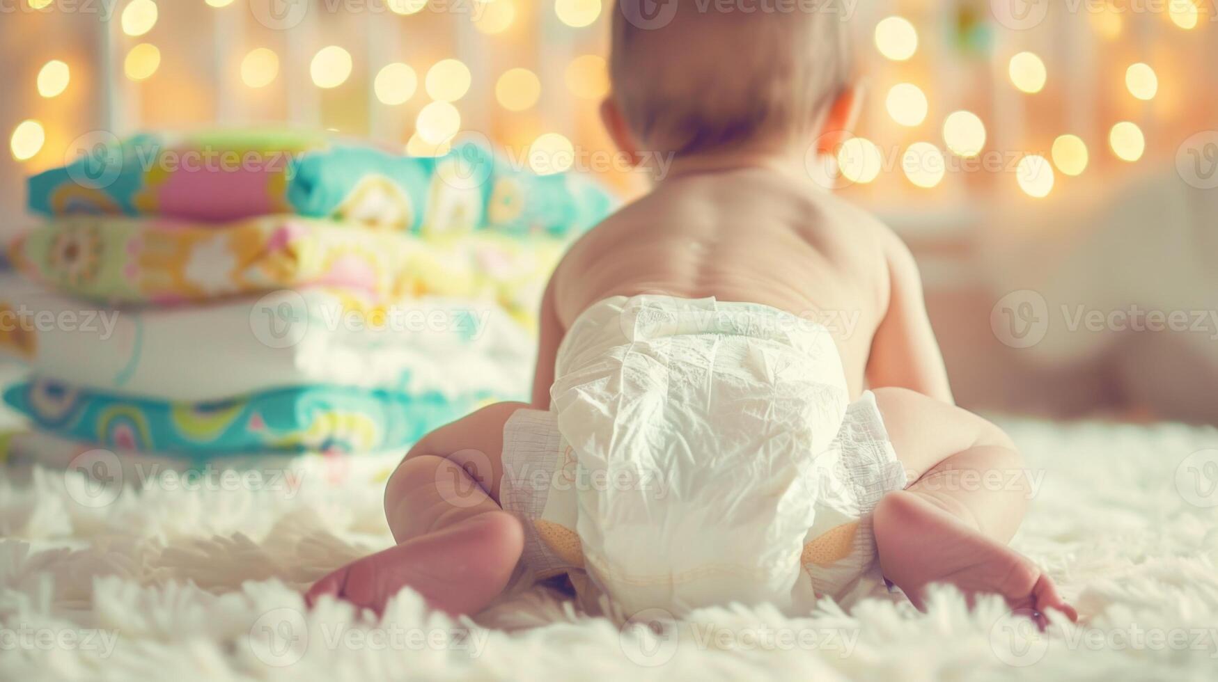 Cute small little newborn baby wearing a diaper. Baby in diaper pants photo