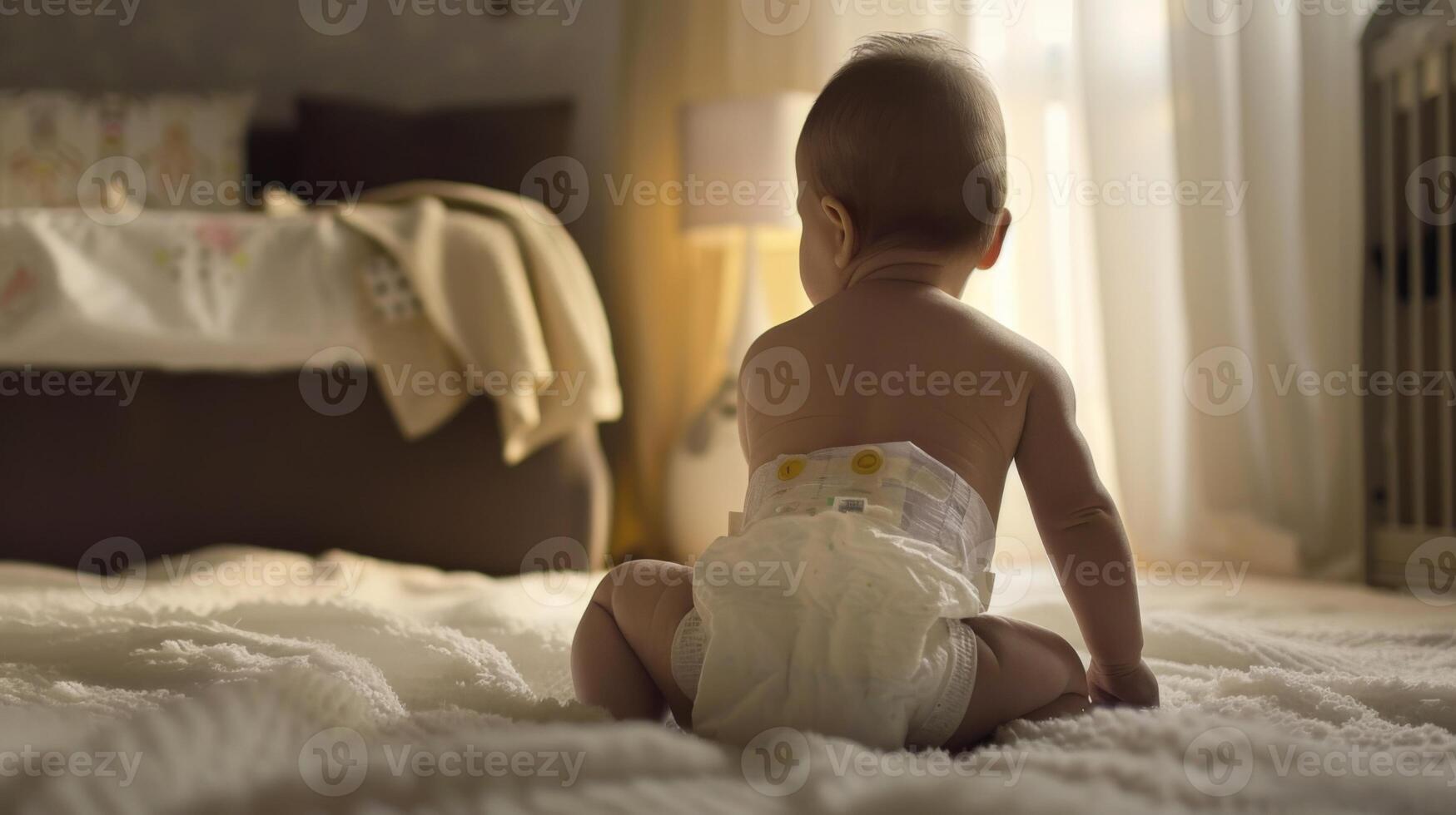 Cute small little newborn baby wearing a diaper. Baby in diaper pants photo