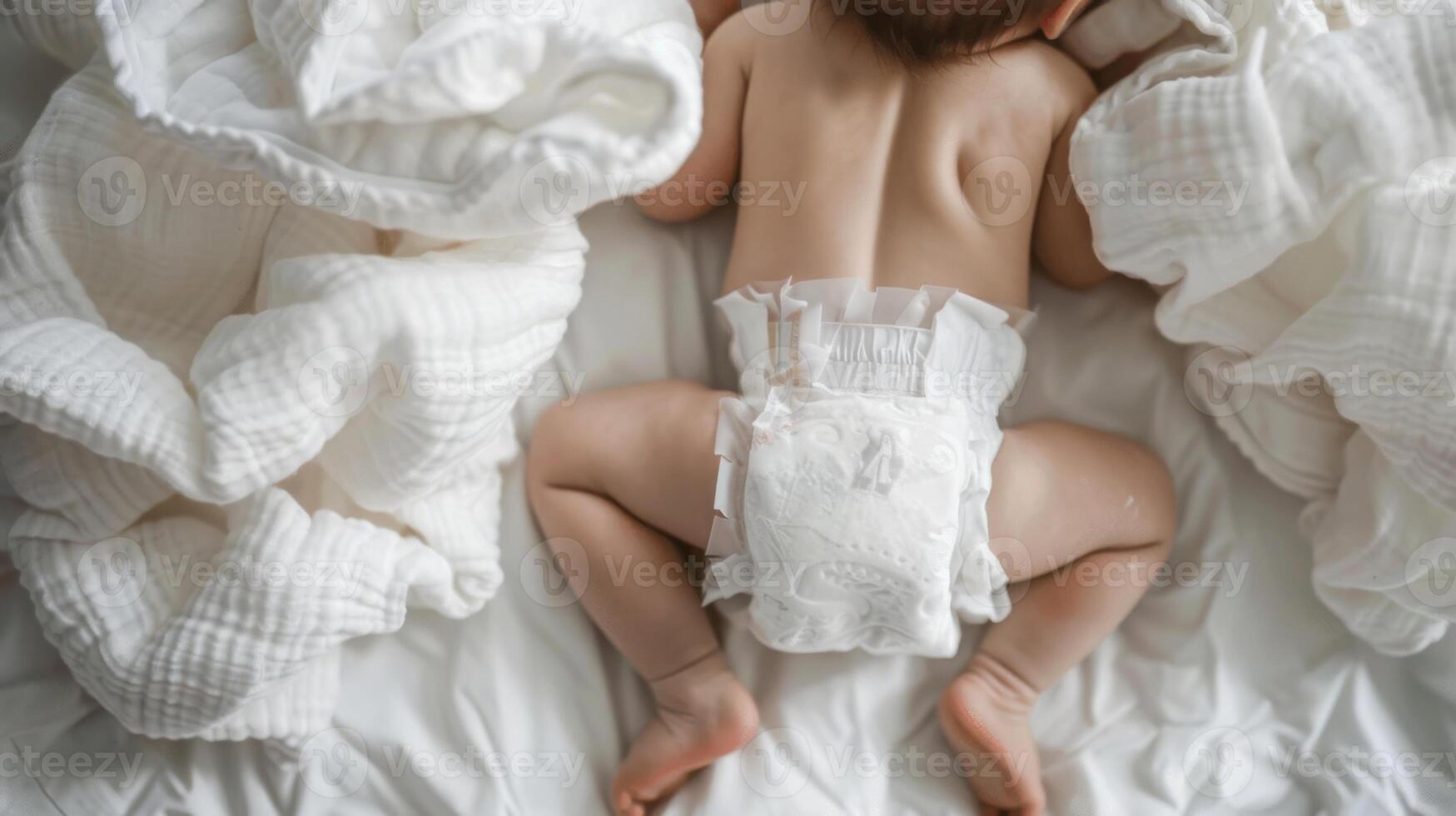 Cute small little newborn baby wearing a diaper. Baby in diaper pants photo
